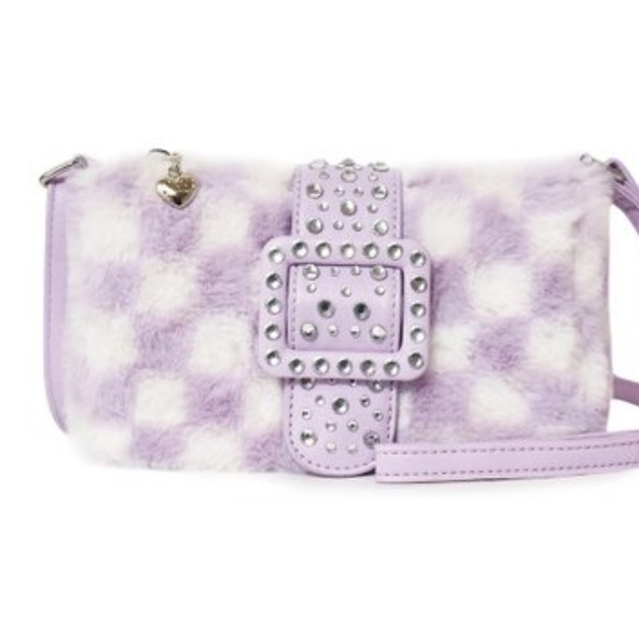 ๐บMISS GWEN's OMG ACCESSORIES Lavender & White Checkerboard Faux Fur Crossbody - Picture 6 of 9